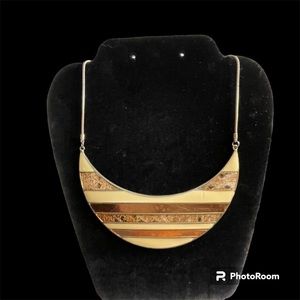 ALDO Crescent Cream and Brown Bib Necklace Choker Gold Tone